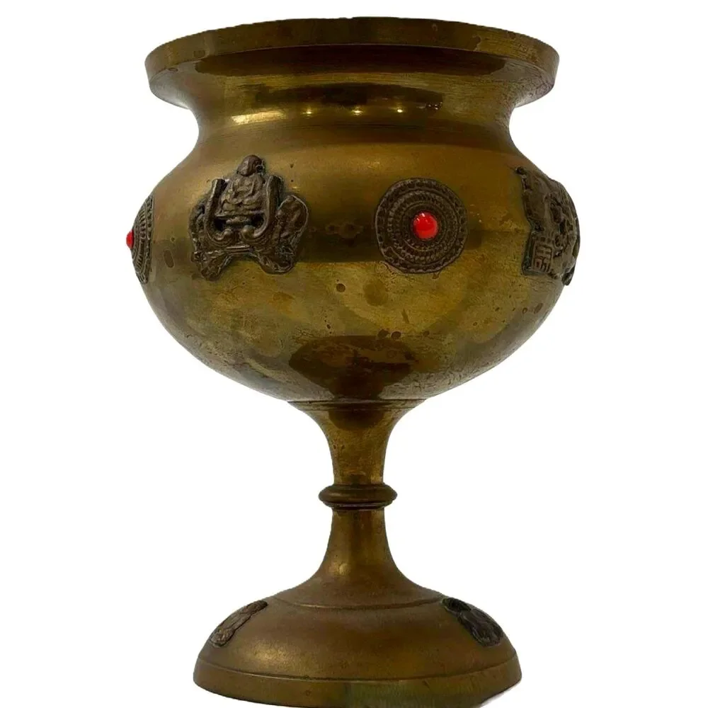 Vintage Chinese dragons Urn Vessel Sino Tibetan Buddhist Chalice Goblet Brass